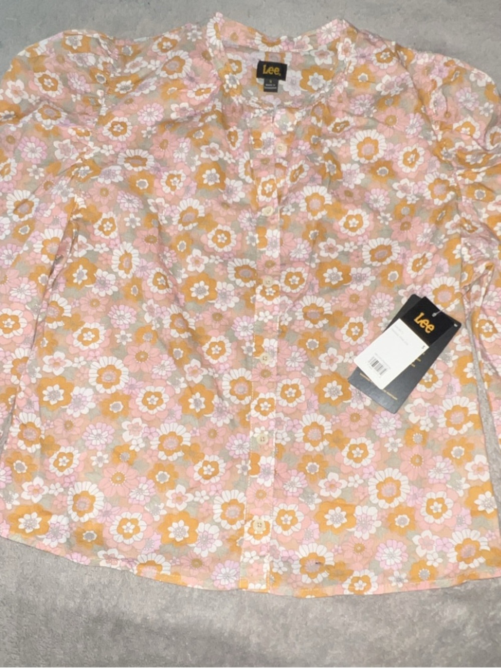 NWT Lee Pink and Yellow Floral Button Front Top